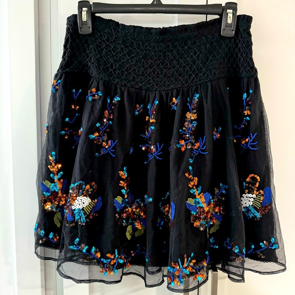 NWT Anthropologie Black Skirt with Sequins and Beading